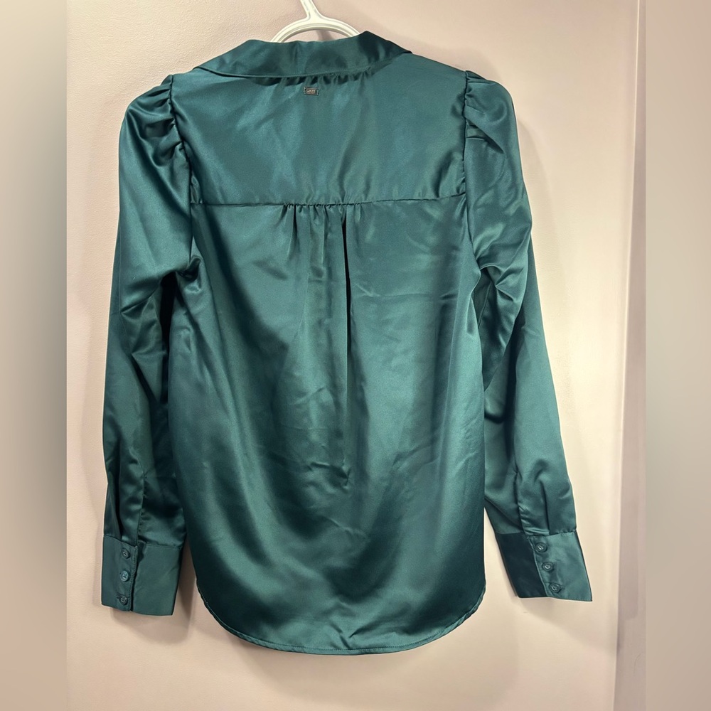 Mexx Emerald Satin Cowl Neck Blouse Business Casual Top Size XS - Picture 3 of 7